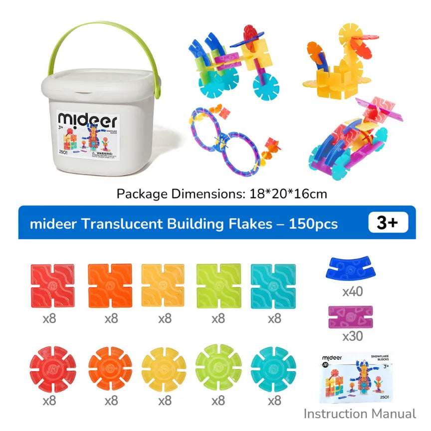 Translucent Colour Snowflake Blocks for Kids 3+, 150 Pieces