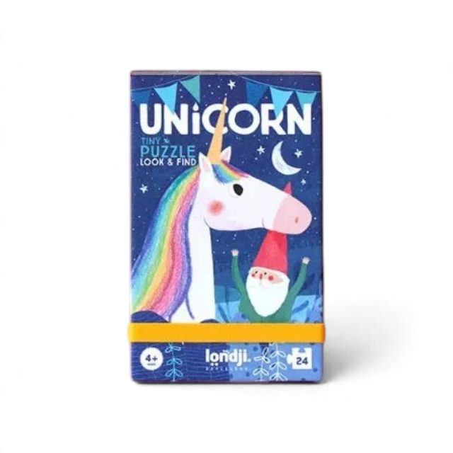 One Two Play unicorn 24-piece pocket puzzle box with magical illustration for kids