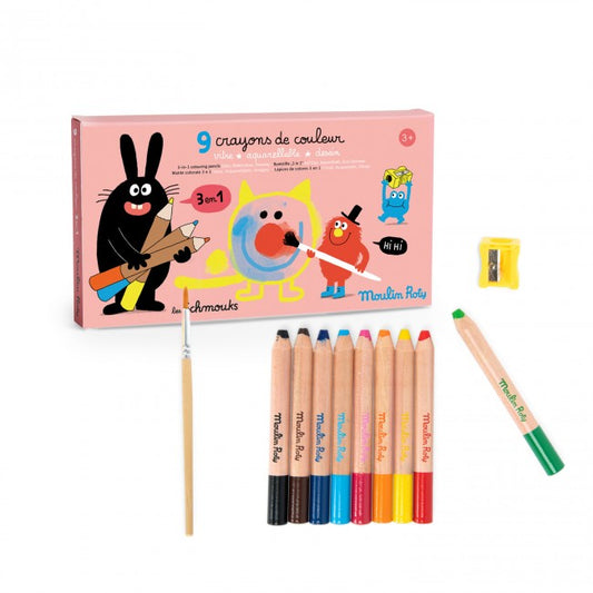 3-in-1 colouring pencils Les Schmouks, Moulin Roty