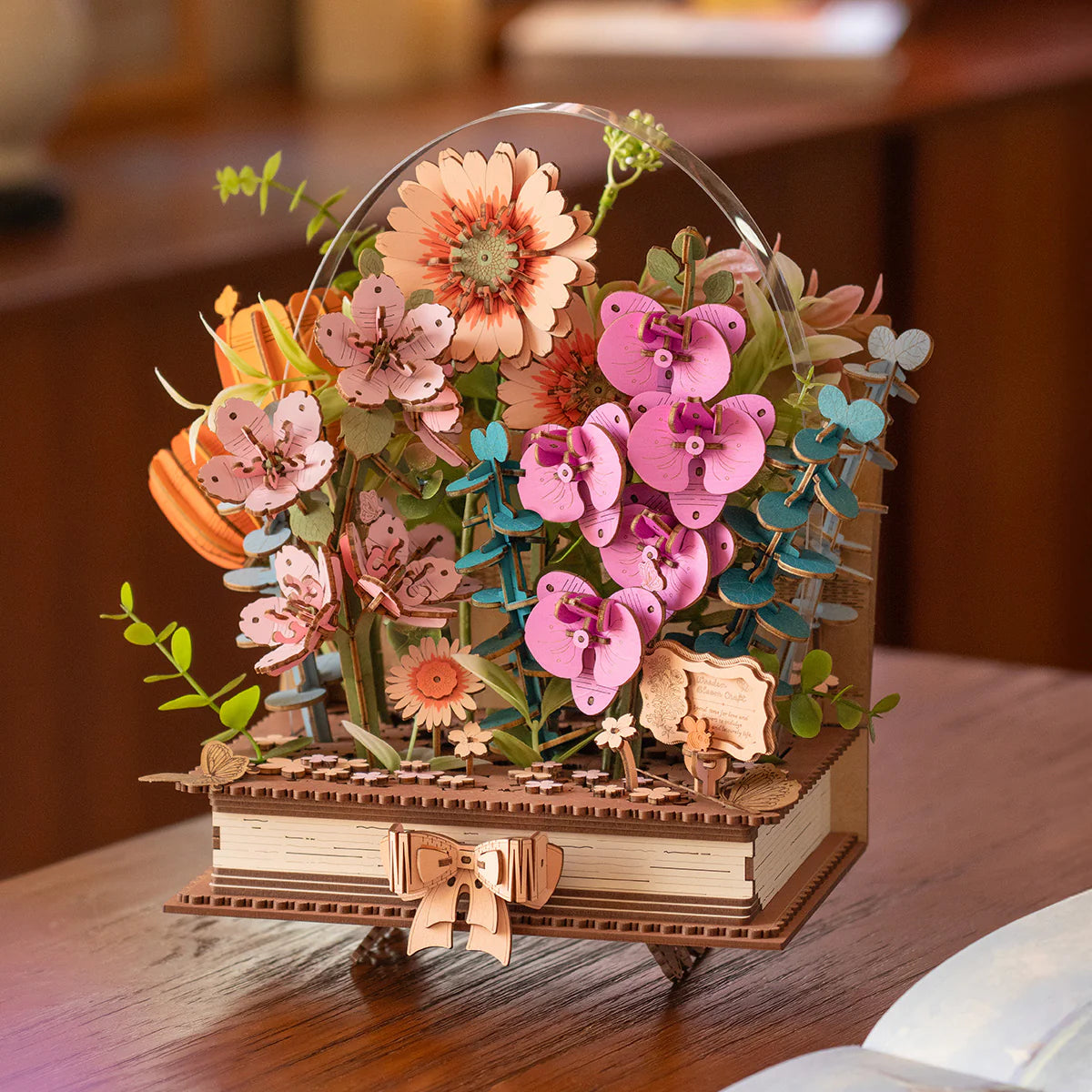 DIY 3D Wooden Puzzle: Blooming Book Flower Bouquet TW04H, Rowood