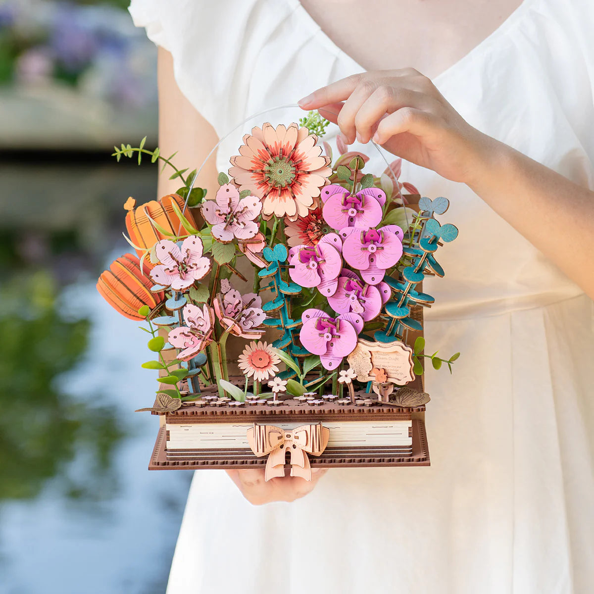 DIY 3D Wooden Puzzle: Blooming Book Flower Bouquet TW04H, Rowood