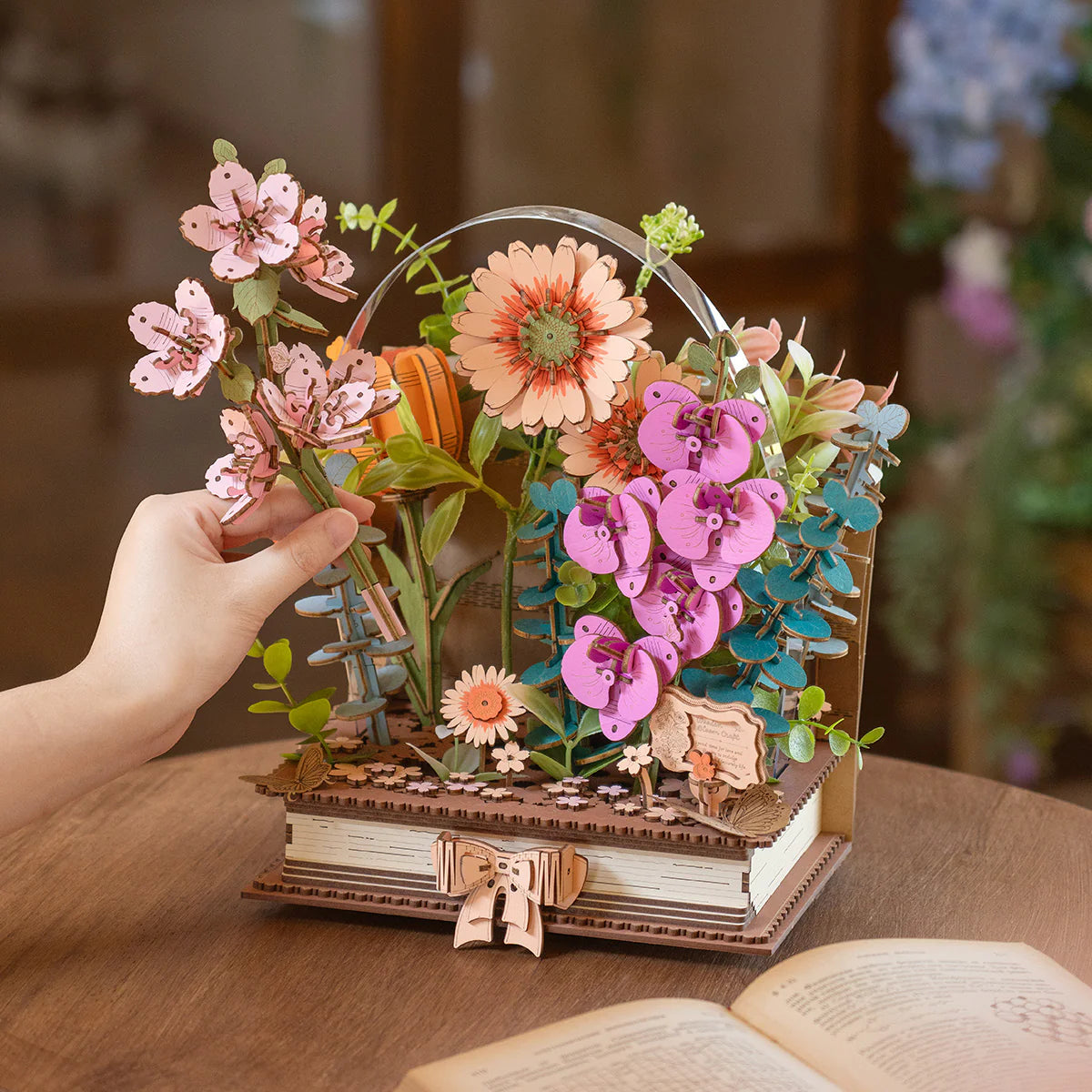 DIY 3D Wooden Puzzle: Blooming Book Flower Bouquet TW04H, Rowood