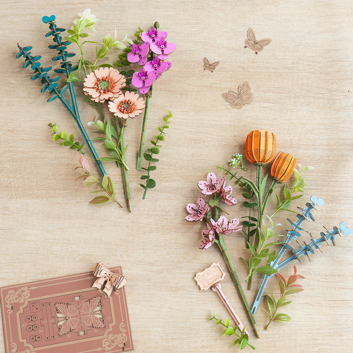 DIY 3D Wooden Puzzle: Blooming Book Flower Bouquet TW04H, Rowood
