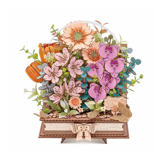 DIY 3D Wooden Puzzle: Blooming Book Flower Bouquet TW04H, Rowood