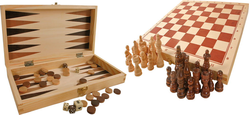 Classic Games 3 in 1 in a Wooden Case