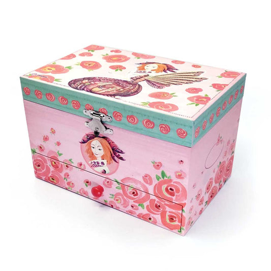 Svoora Musical Jewelry Box 'Esperides' with Ring Holder, Drawer & Wide Mirror 'Amphitrite'