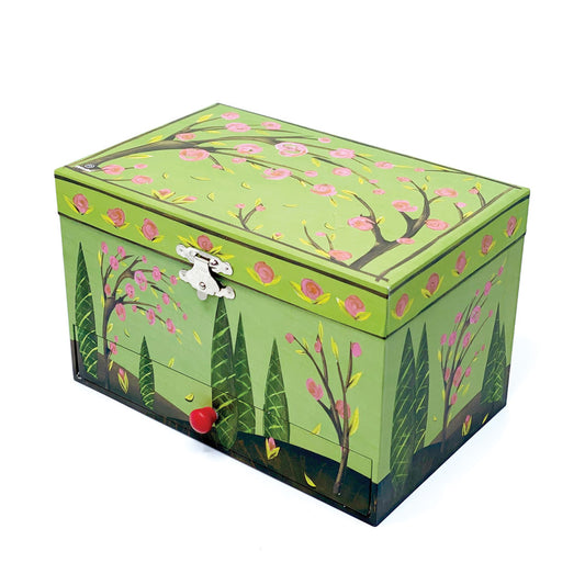 Svoora Musical Jewelry Box 'Ethereal' with Ring Holder, Drawer & Wide Mirror 'Forest Dance'