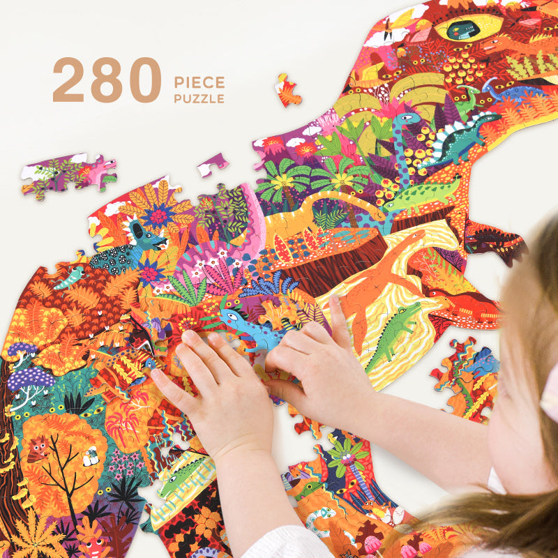 Large animal-shaped puzzle dinosaur world 280 PCS  Mideer