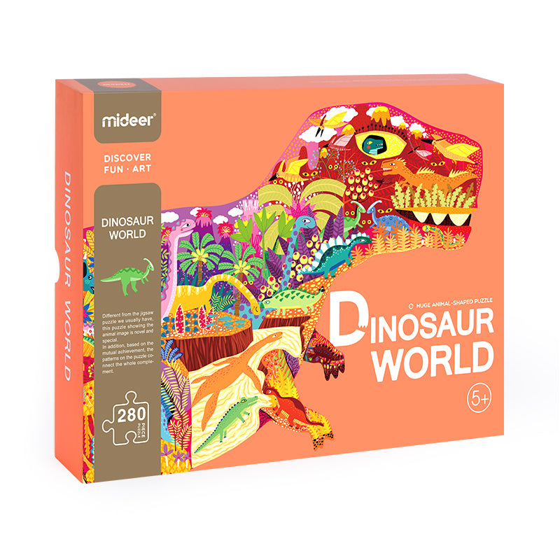 Large animal-shaped puzzle dinosaur world 280 PCS  Mideer