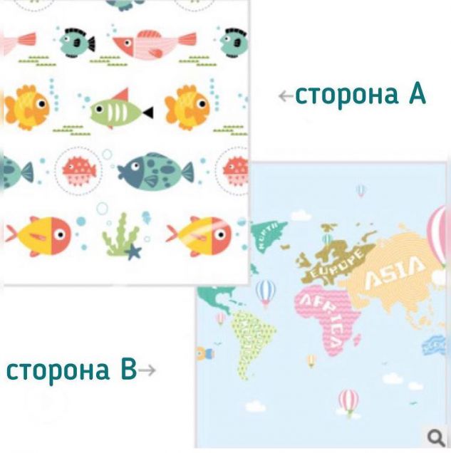 Foldable playmat Fish/World map, 180*𝟮𝟬𝟬*1 cm
