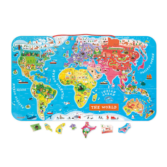 MAGNETIC WORLD MAP PUZZLE ENGLISH VERSION 92 PIECES (WOOD) Janod