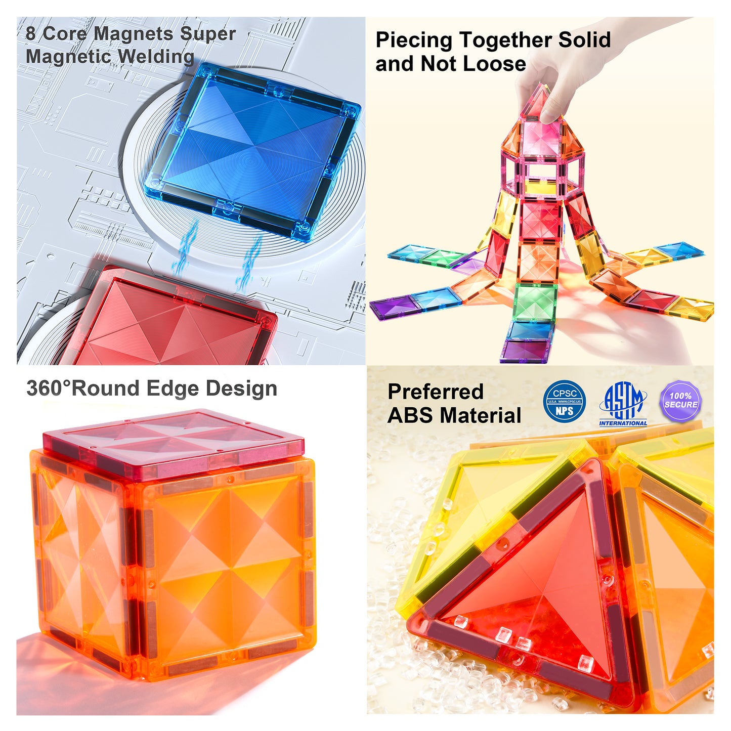 Colorful Magnetic Tiles 100pcs, Mideer