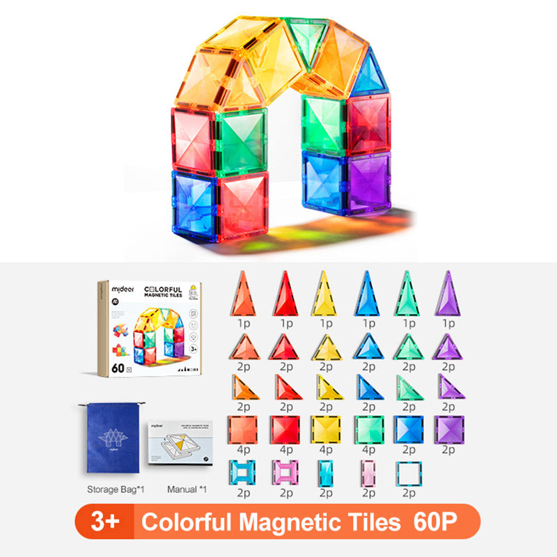 Colorful Magnetic Tiles 60pcs, Mideer